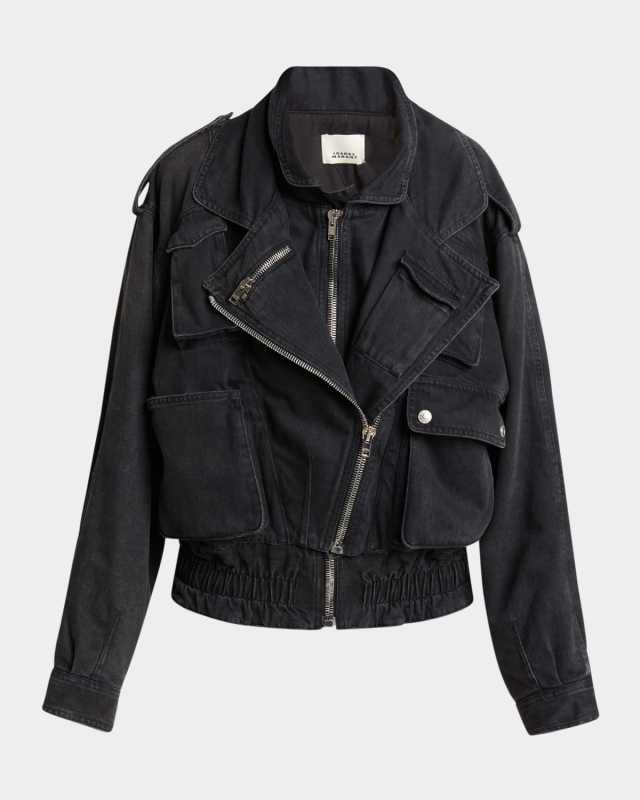 Aneli Asymmetric Double Denim Bomber Jacket